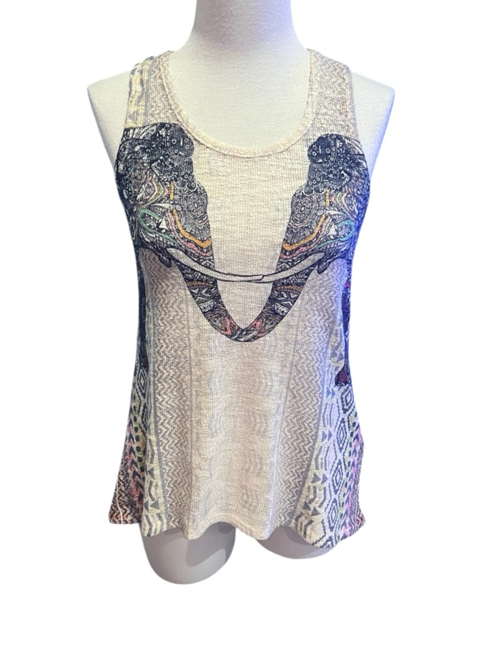 Ginger G Anthropologie Paisley Elephant Knit Top Sweater Small Hi Lo Hem